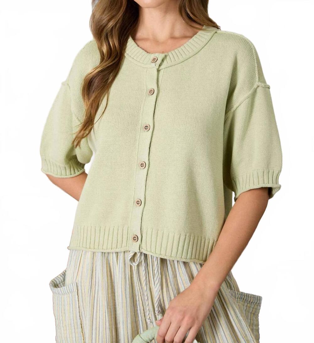 NEW BLU PEPPER rachel short sleeve knit cardigan in light olive